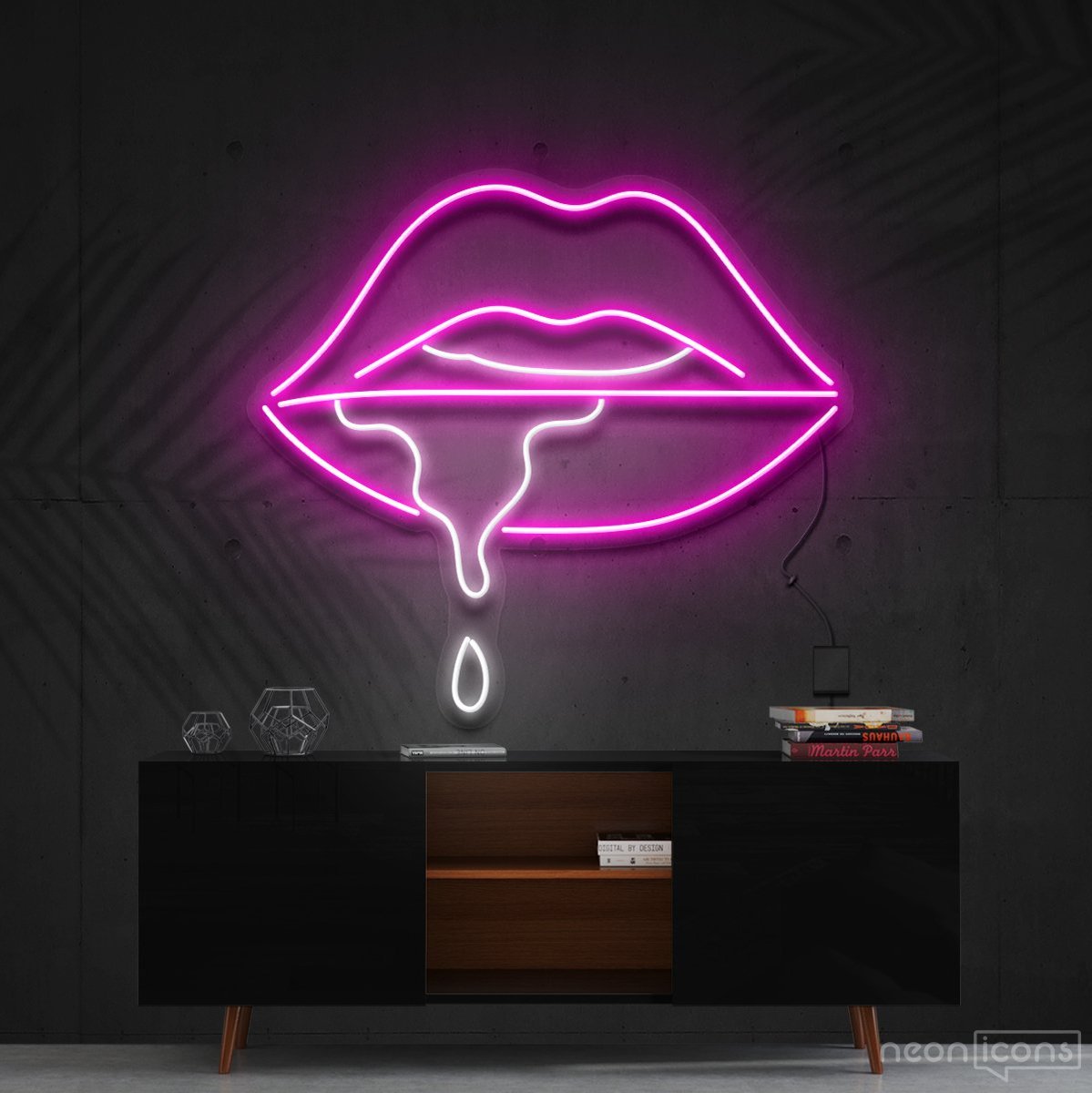 "Lips Dripping" Multicolour Neon Sign 60cm (2ft) / Pink / Cut to Shape by Neon Icons