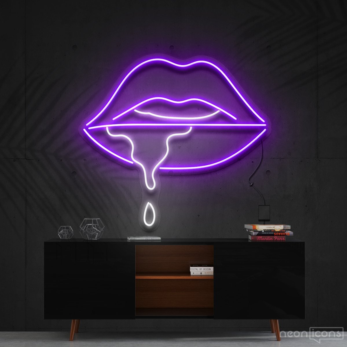 "Lips Dripping" Multicolour Neon Sign 60cm (2ft) / Purple / Cut to Shape by Neon Icons