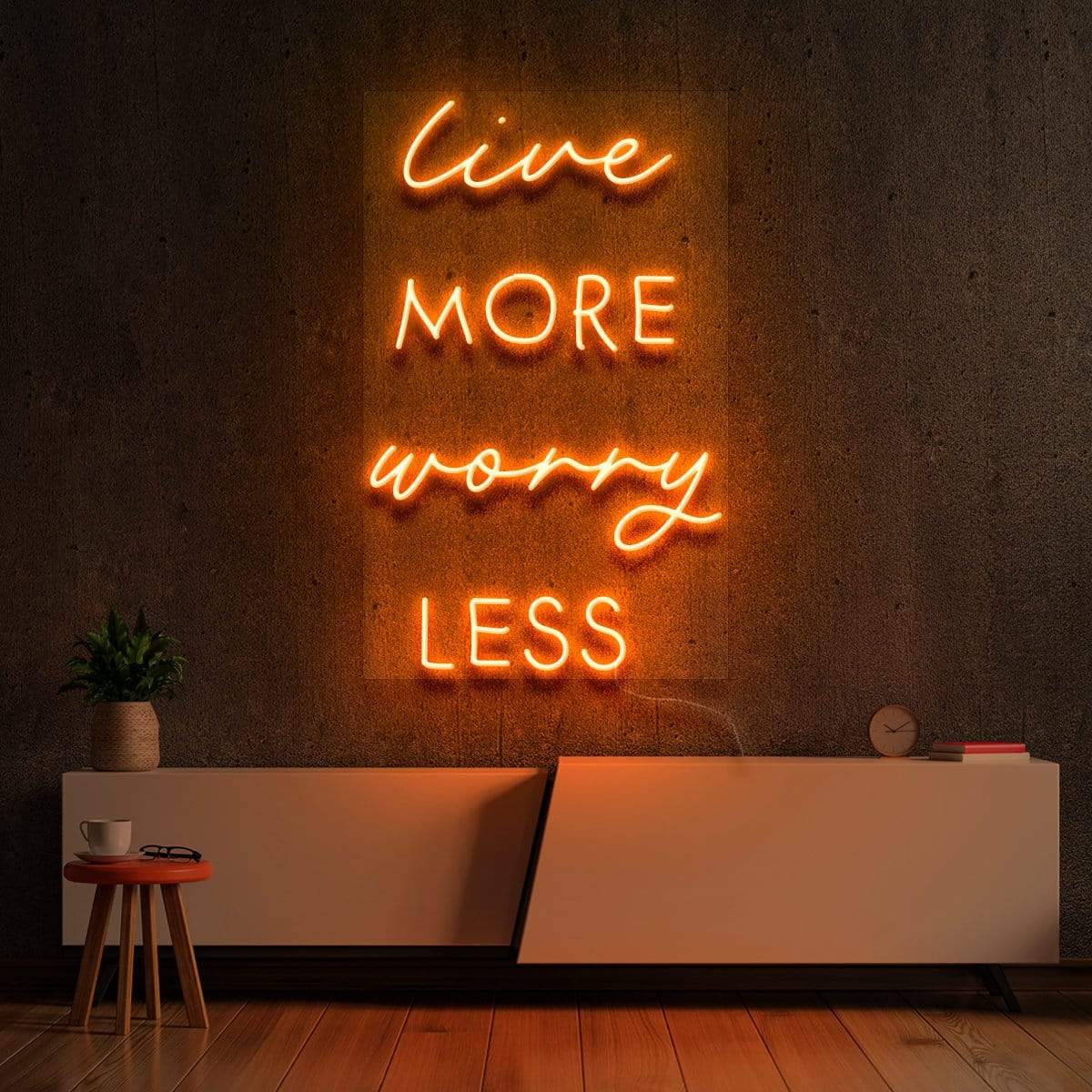 "Live More Worry Less" Neon Sign 60cm (2ft) / Orange / LED Neon by Neon Icons
