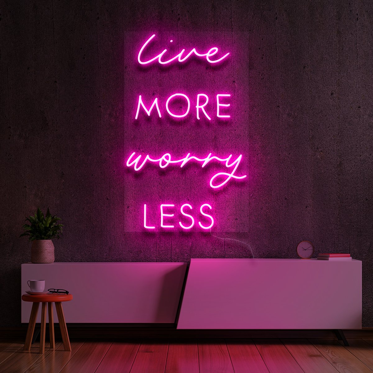 "Live More Worry Less" Neon Sign 60cm (2ft) / Pink / LED Neon by Neon Icons