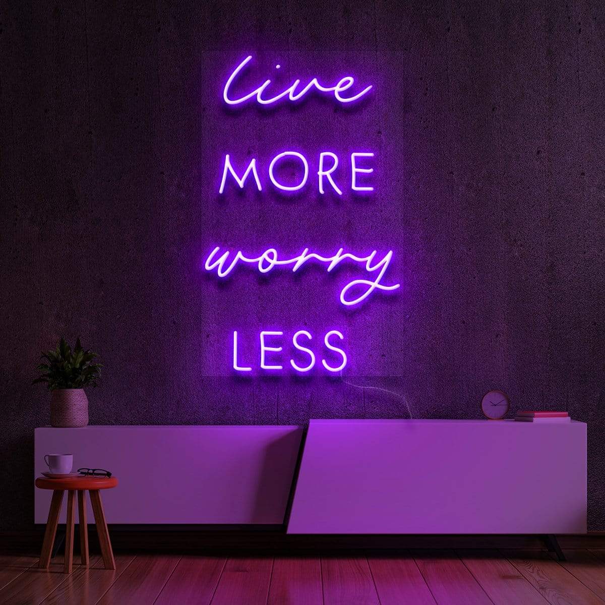 "Live More Worry Less" Neon Sign 60cm (2ft) / Purple / LED Neon by Neon Icons