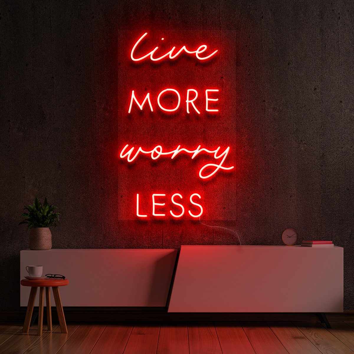 "Live More Worry Less" Neon Sign 60cm (2ft) / Red / LED Neon by Neon Icons
