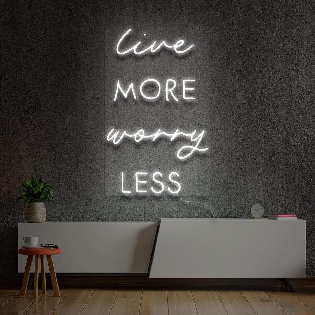 "Live More Worry Less" Neon Sign 60cm (2ft) / White / LED Neon by Neon Icons