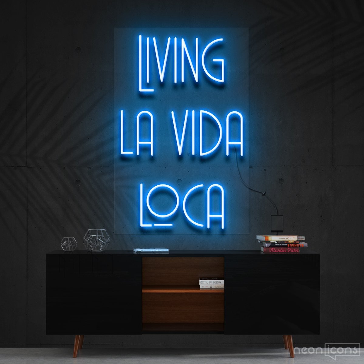 "Living La Vida Loca" Neon Sign 60cm (2ft) / Ice Blue / Cut to Shape by Neon Icons