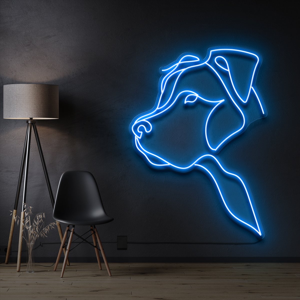 "Long Eared Pitbull" Pet Neon Sign 60cm / Ice Blue / Cut to Shape by Neon Icons