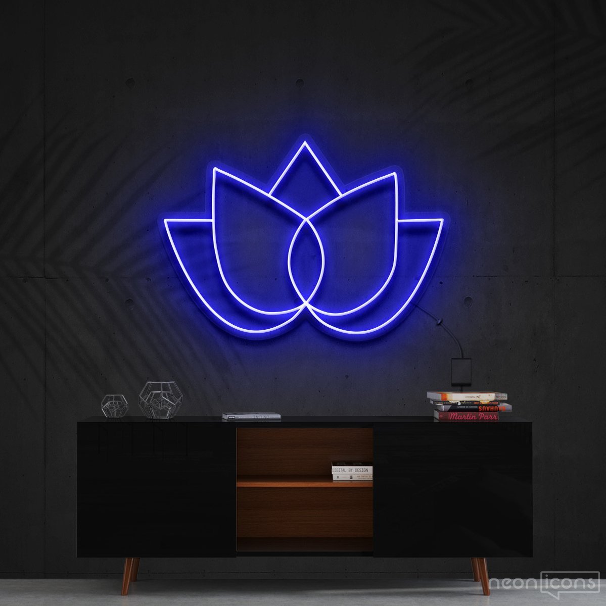 "Lotus Flower" Neon Sign 60cm (2ft) / Blue / Cut to Shape by Neon Icons