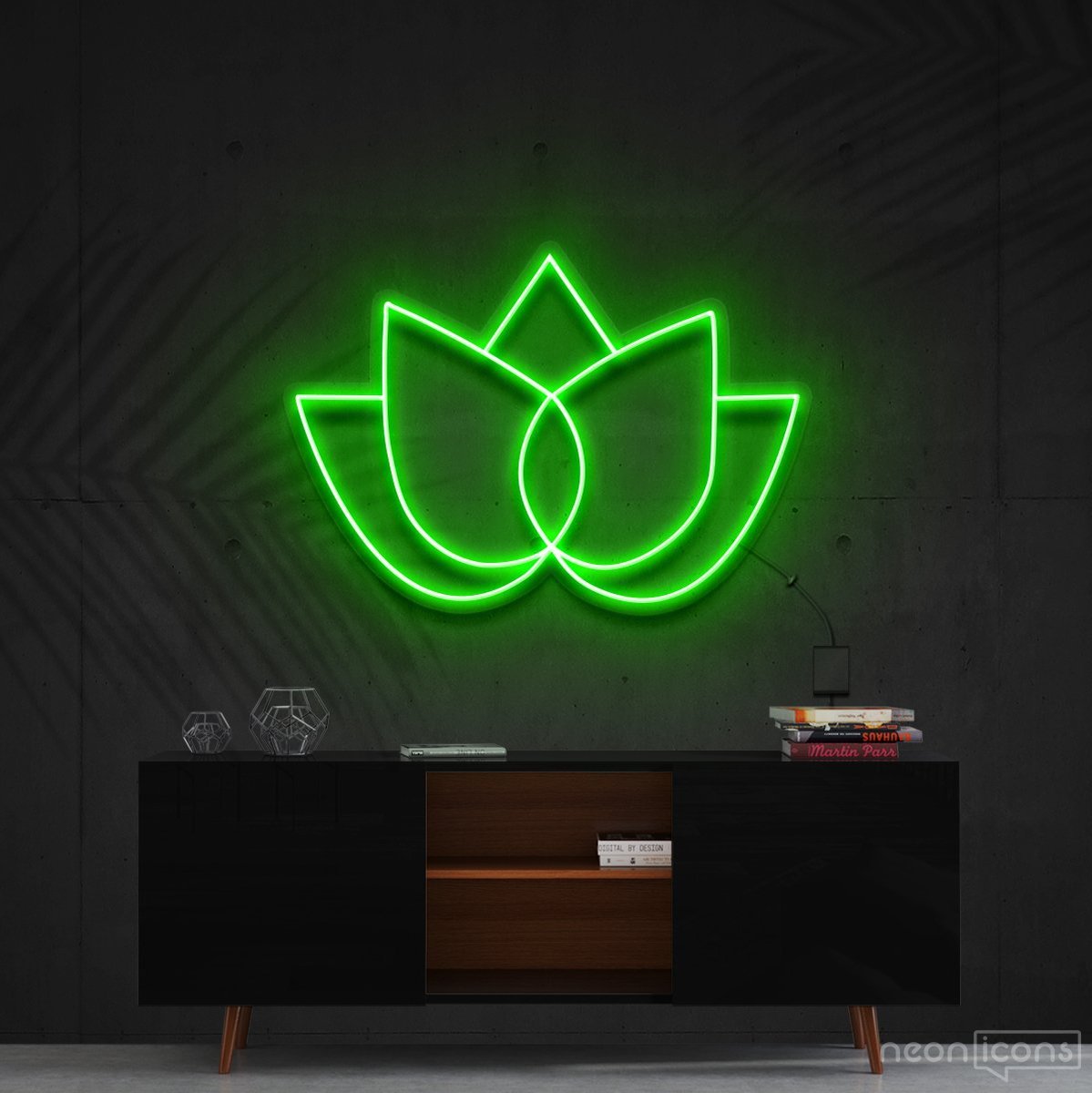 "Lotus Flower" Neon Sign 60cm (2ft) / Green / Cut to Shape by Neon Icons