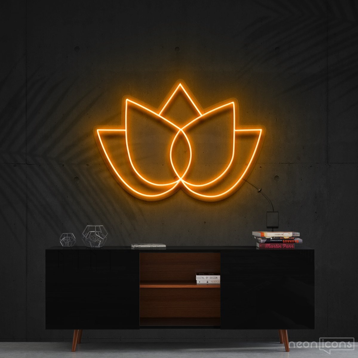 "Lotus Flower" Neon Sign 60cm (2ft) / Orange / Cut to Shape by Neon Icons