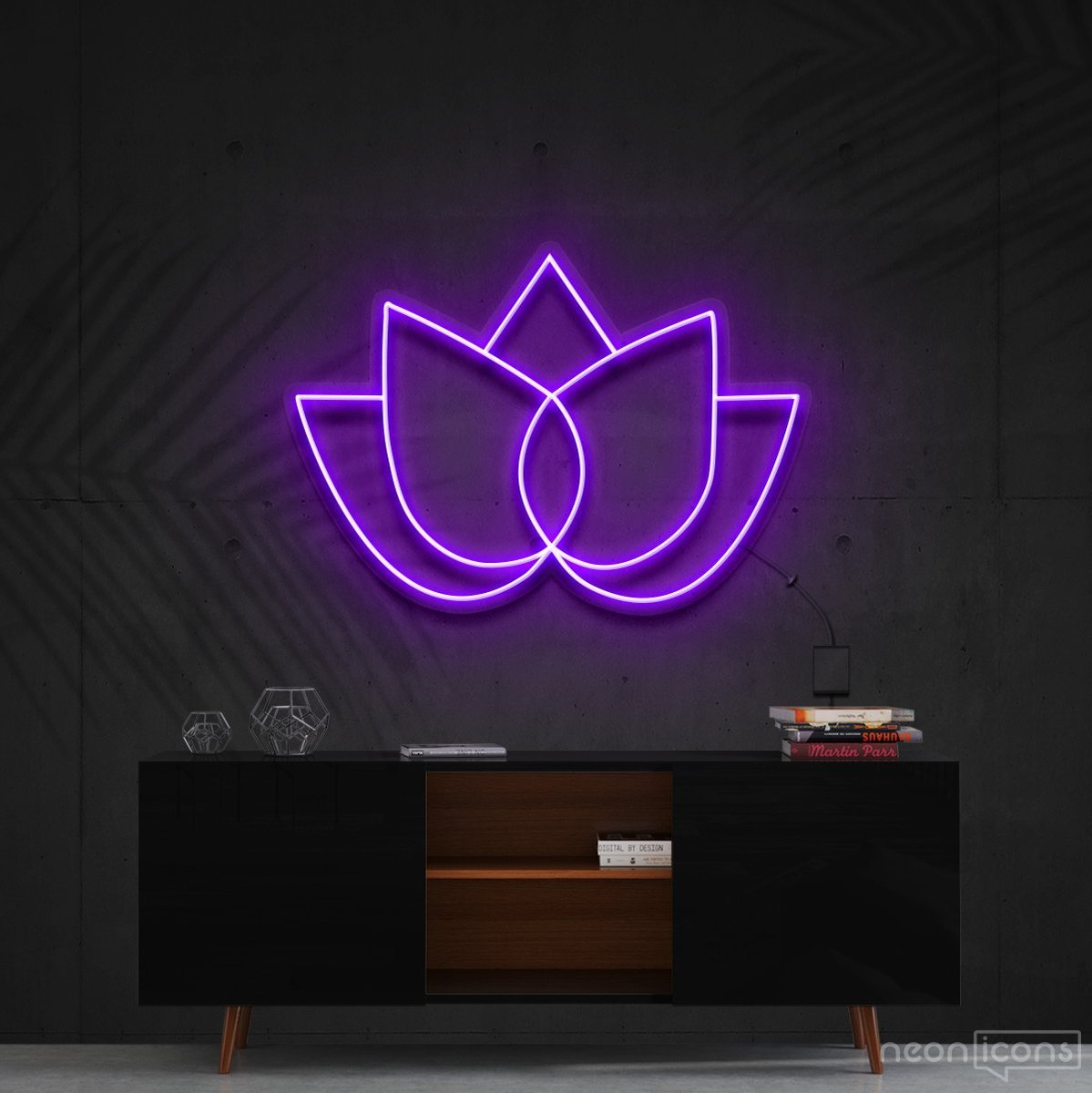 "Lotus Flower" Neon Sign 60cm (2ft) / Purple / Cut to Shape by Neon Icons