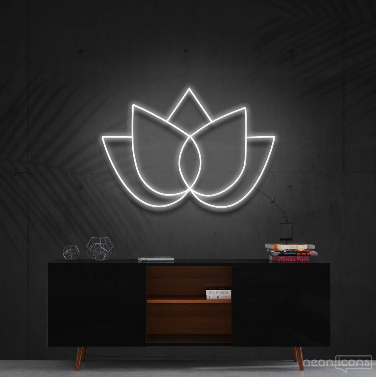 "Lotus Flower" Neon Sign 60cm (2ft) / White / Cut to Shape by Neon Icons