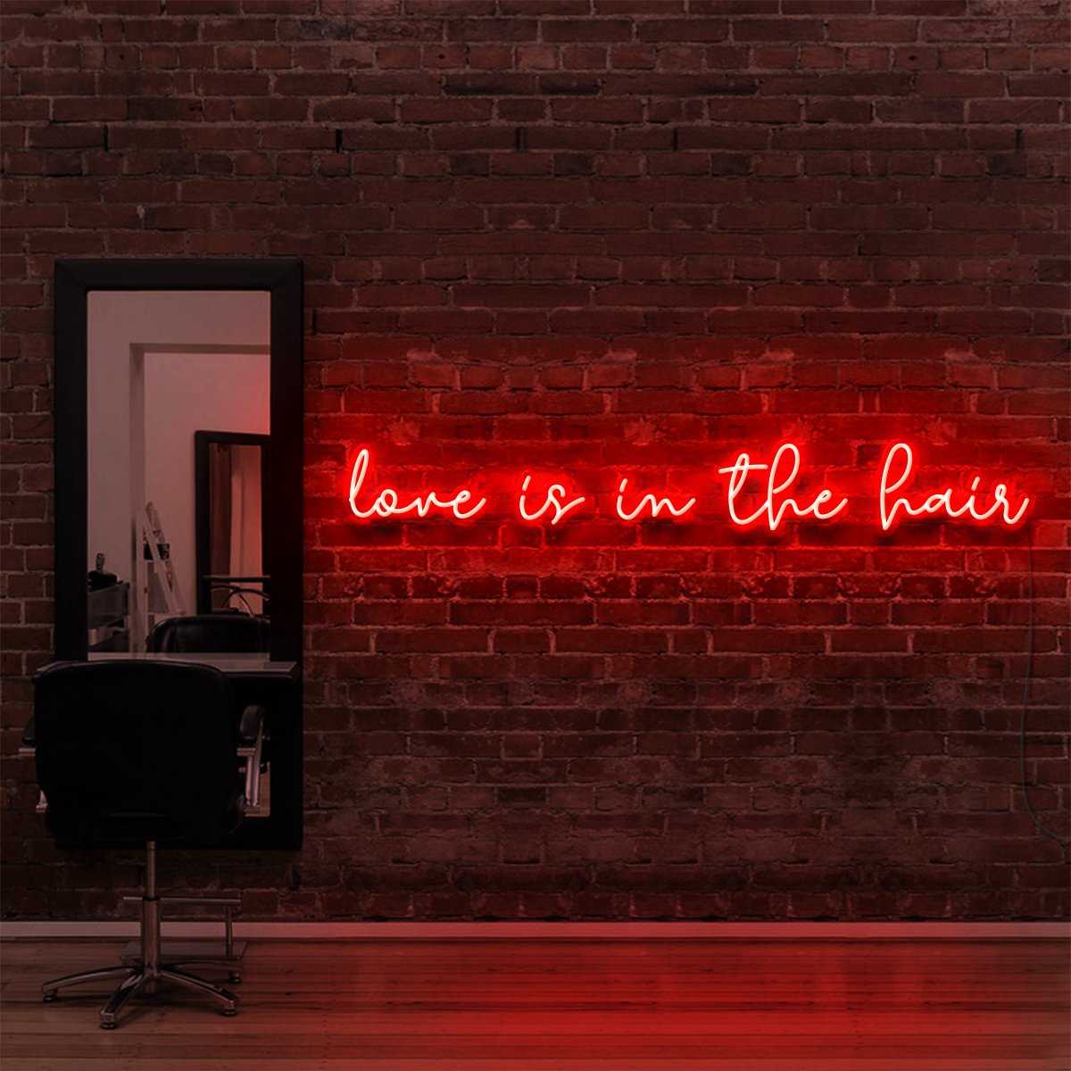 "Love Is In The Hair" Neon Sign for Hair Salons & Barbershops 90cm (3ft) / Red / LED Neon by Neon Icons