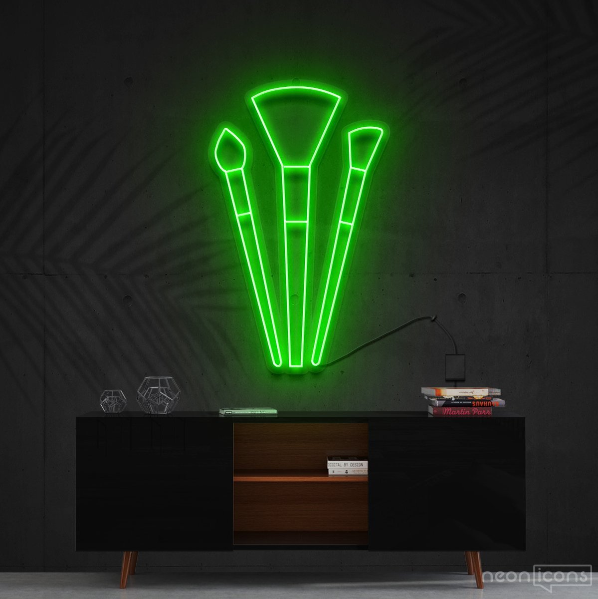 "Makeup Brushes" Neon Sign 60cm (2ft) / Green / Cut to Shape by Neon Icons