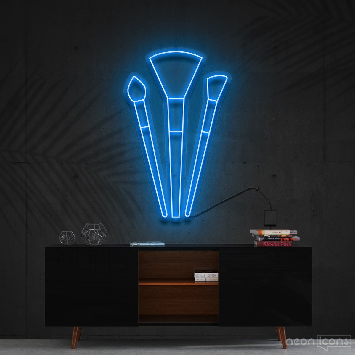 "Makeup Brushes" Neon Sign 60cm (2ft) / Ice Blue / Cut to Shape by Neon Icons