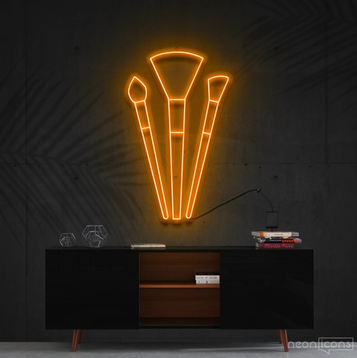 "Makeup Brushes" Neon Sign 60cm (2ft) / Orange / Cut to Shape by Neon Icons