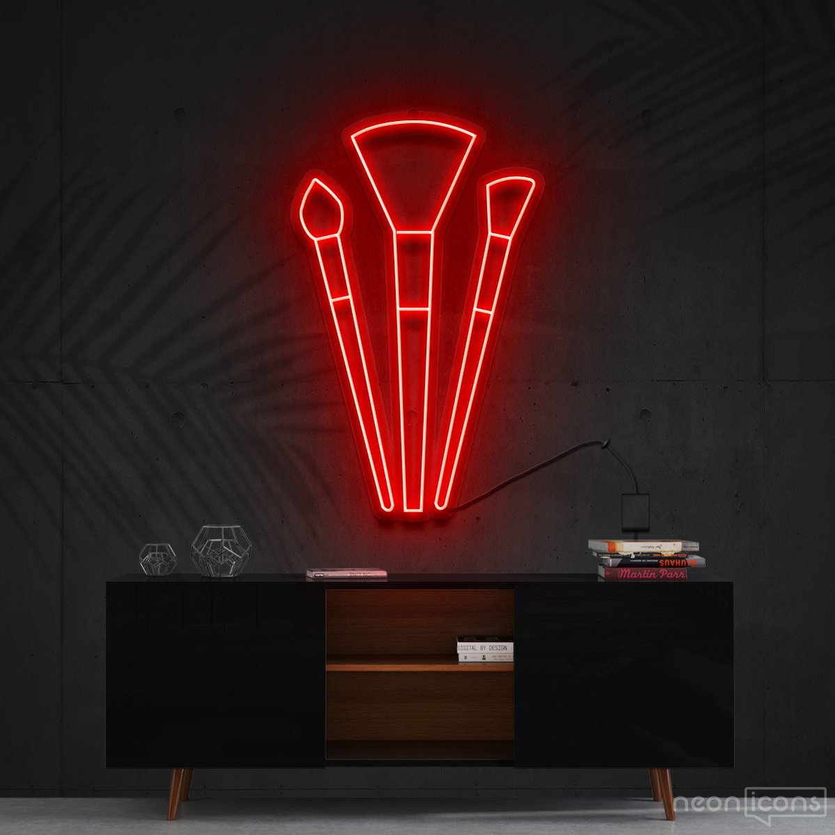 "Makeup Brushes" Neon Sign 60cm (2ft) / Red / Cut to Shape by Neon Icons