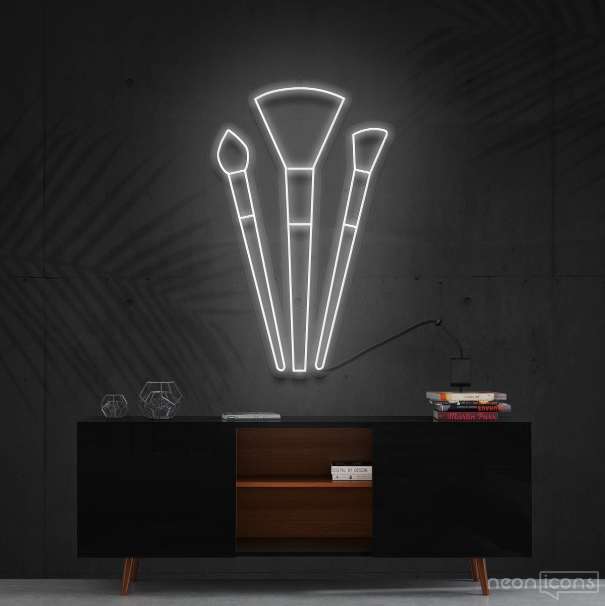 "Makeup Brushes" Neon Sign 60cm (2ft) / White / Cut to Shape by Neon Icons