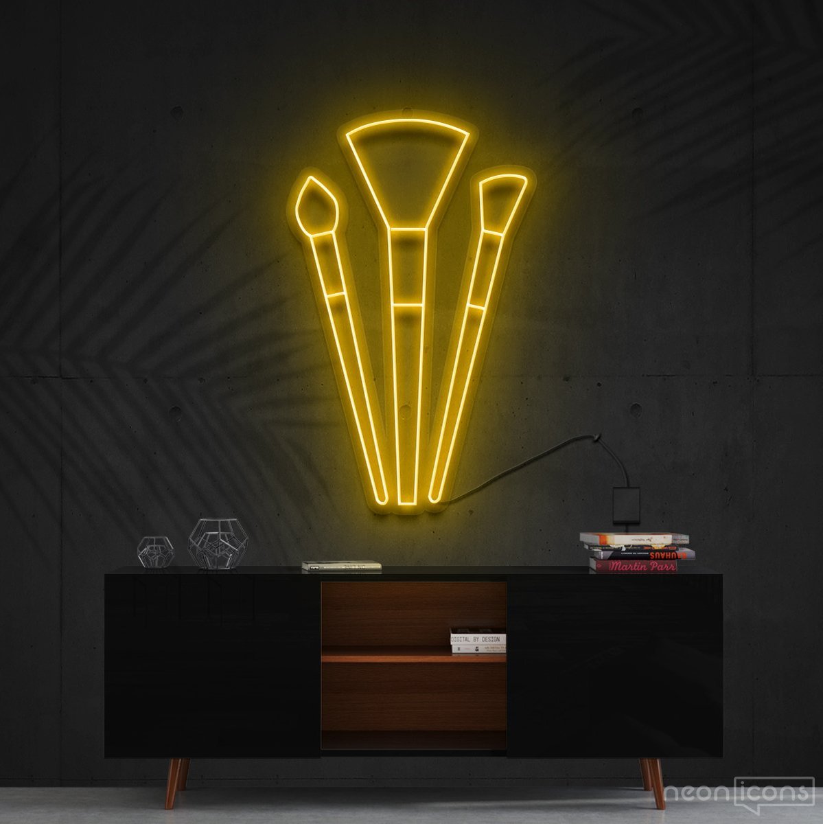 "Makeup Brushes" Neon Sign 60cm (2ft) / Yellow / Cut to Shape by Neon Icons