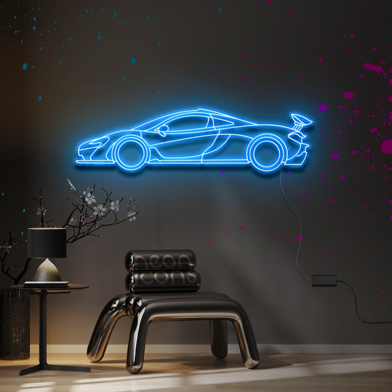 "McLaren P1" Neon Sign 4ft x 1.2ft / Ice Blue / LED Neon by Neon Icons