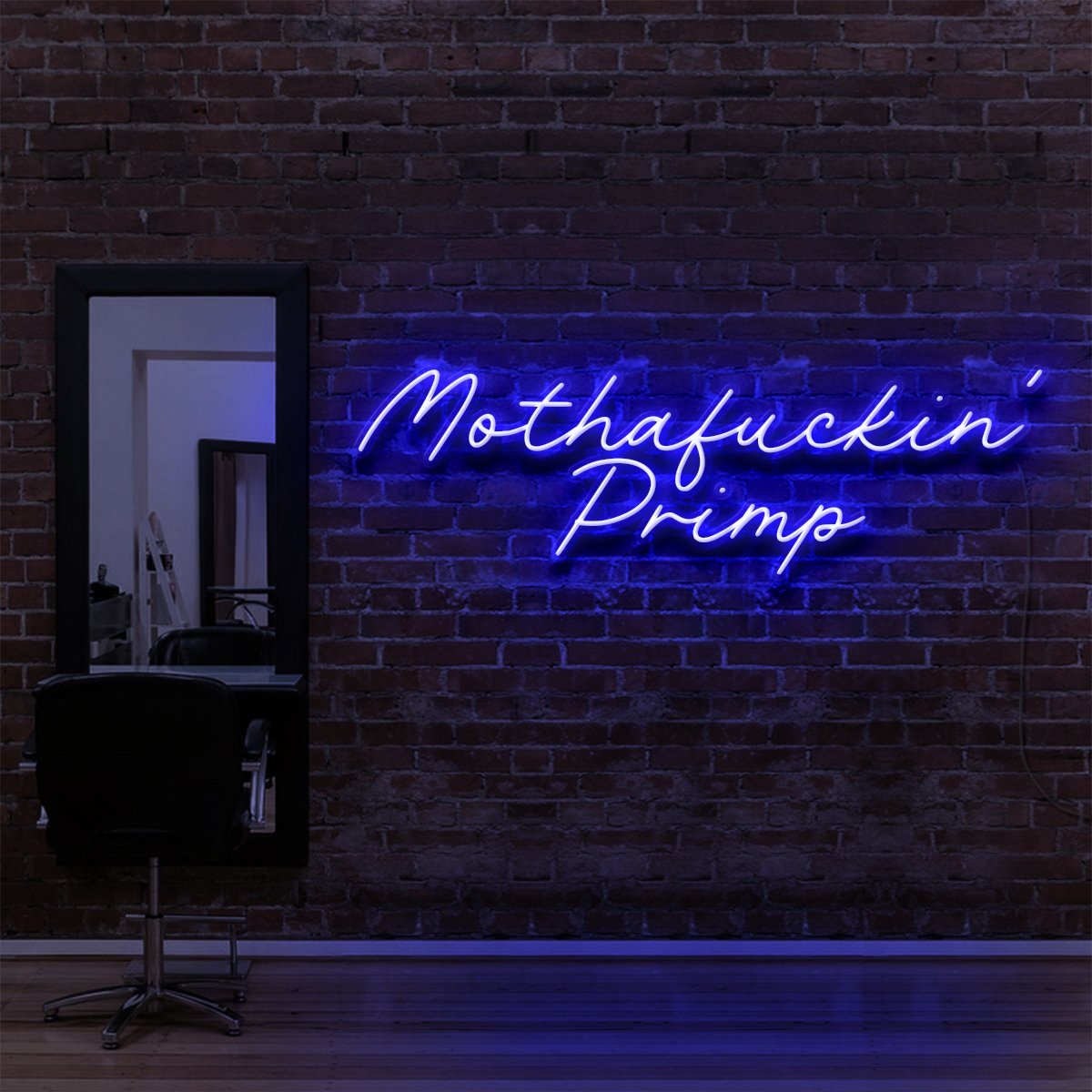 "Mothafuckin' Primp" Neon Sign for Hair Salons & Barbershops 90cm (3ft) / Blue / LED Neon by Neon Icons