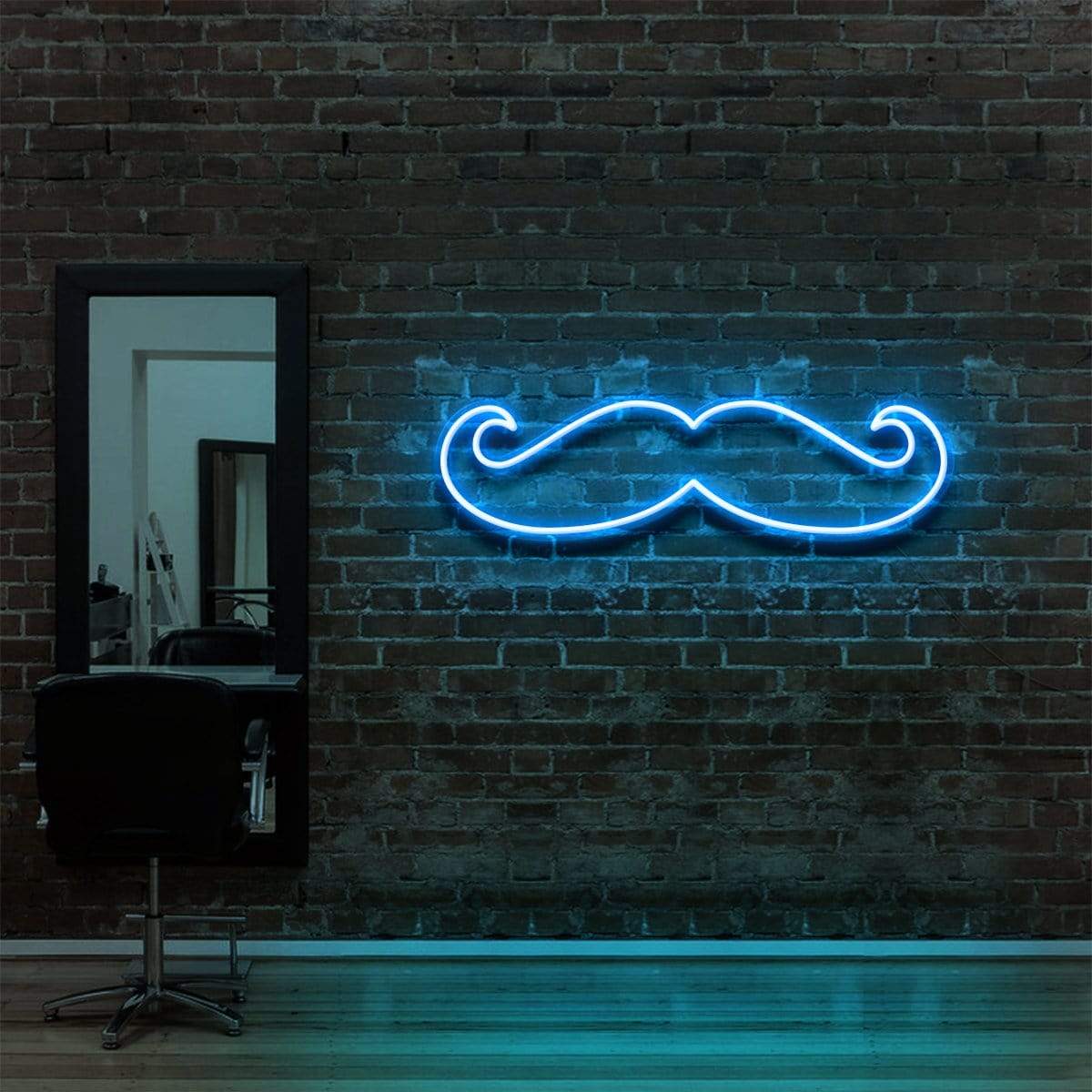 "Moustache" Neon Sign for Hair Salons & Barbershops 60cm (2ft) / Ice Blue / LED Neon by Neon Icons