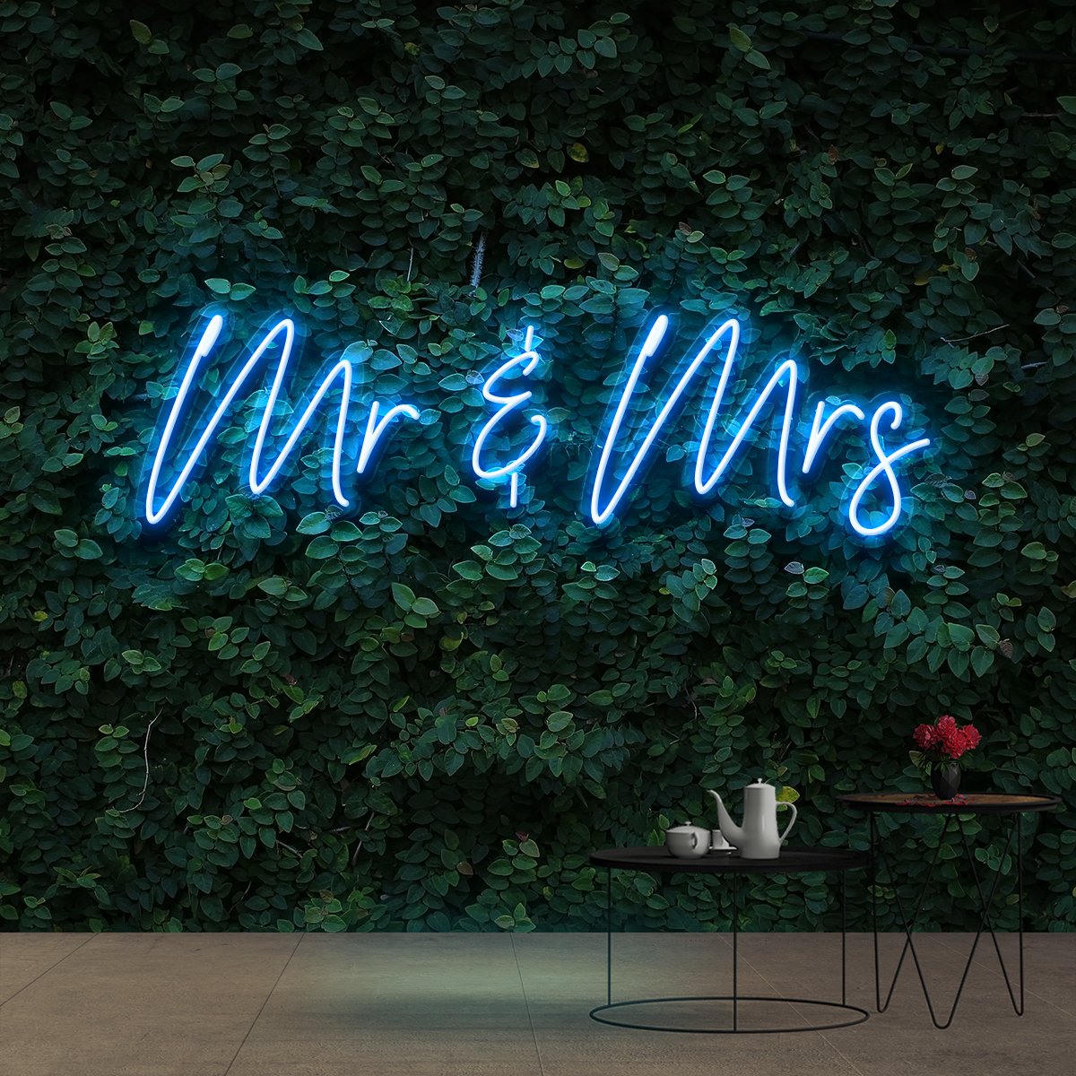 "Mr & Mrs" Neon Sign 60cm (2ft) / Ice Blue / Cut to Shape by Neon Icons