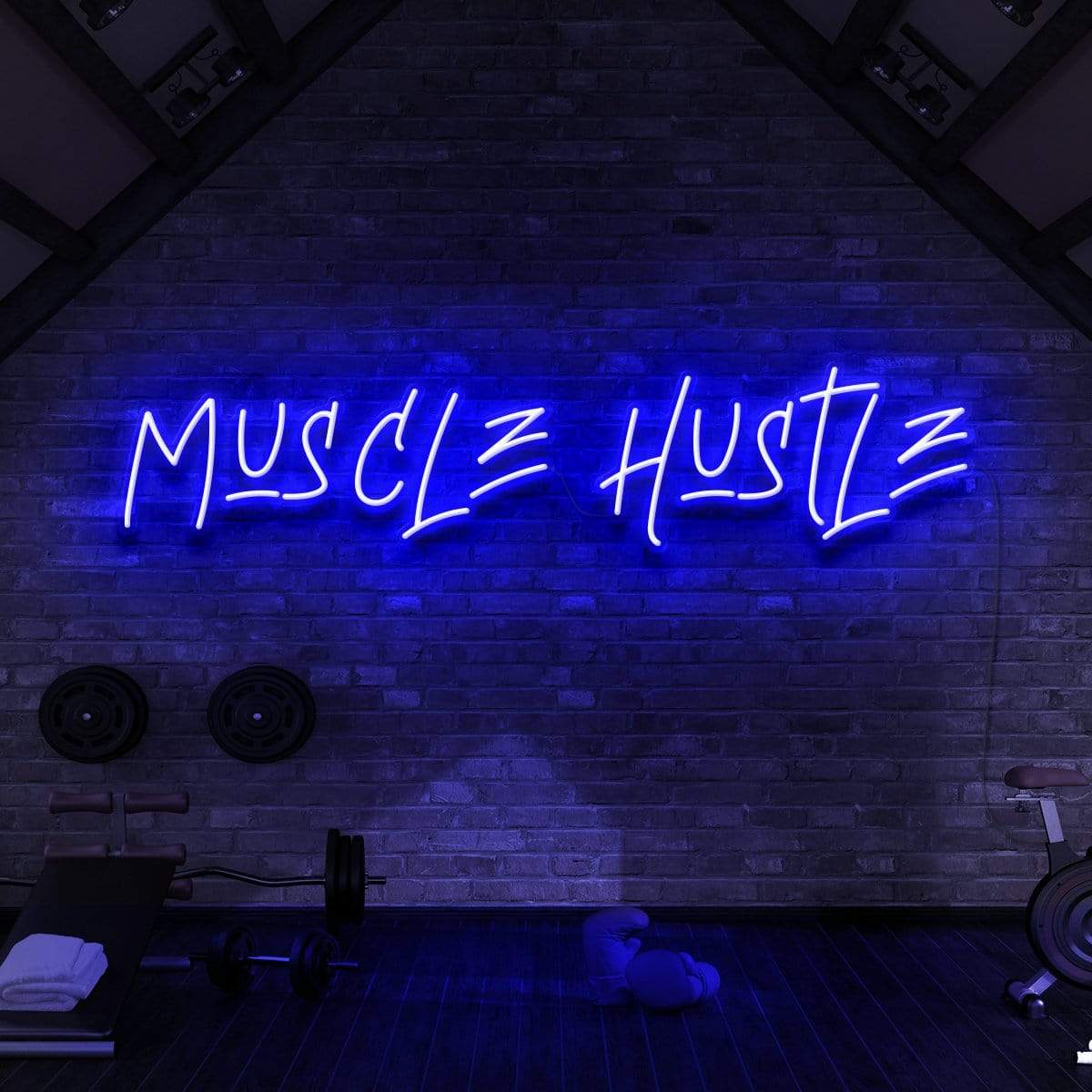 "Muscle Hustle" Neon Sign for Gyms & Fitness Studios 60cm (2ft) / Blue / LED Neon by Neon Icons