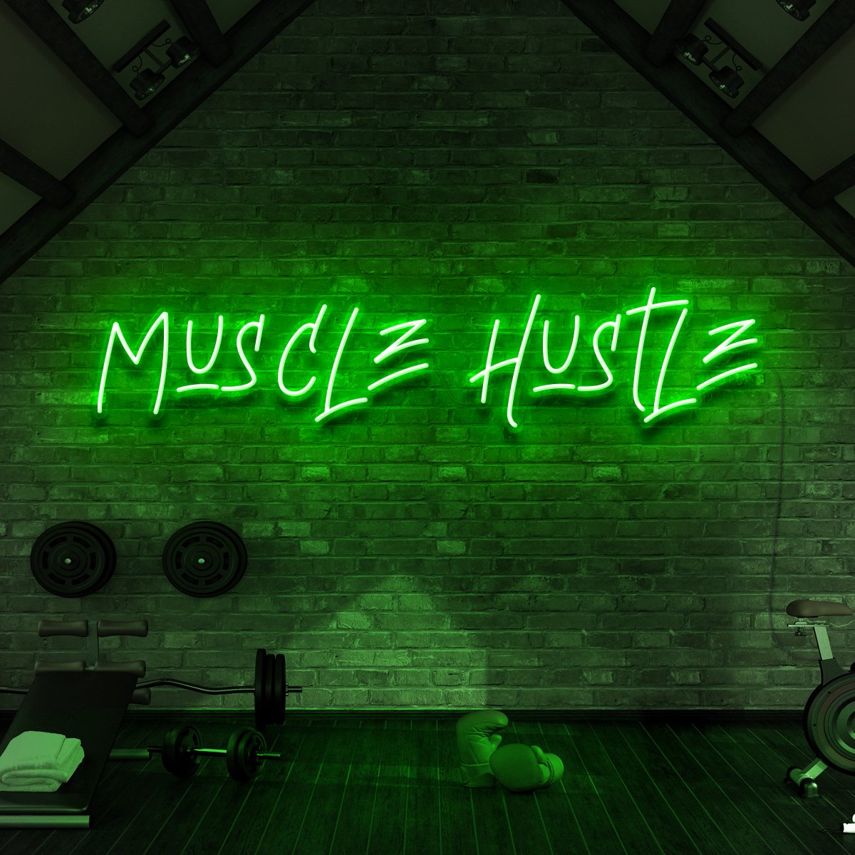 "Muscle Hustle" Neon Sign for Gyms & Fitness Studios 60cm (2ft) / Green / LED Neon by Neon Icons