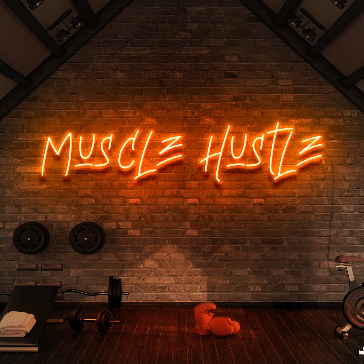 "Muscle Hustle" Neon Sign for Gyms & Fitness Studios 60cm (2ft) / Orange / LED Neon by Neon Icons