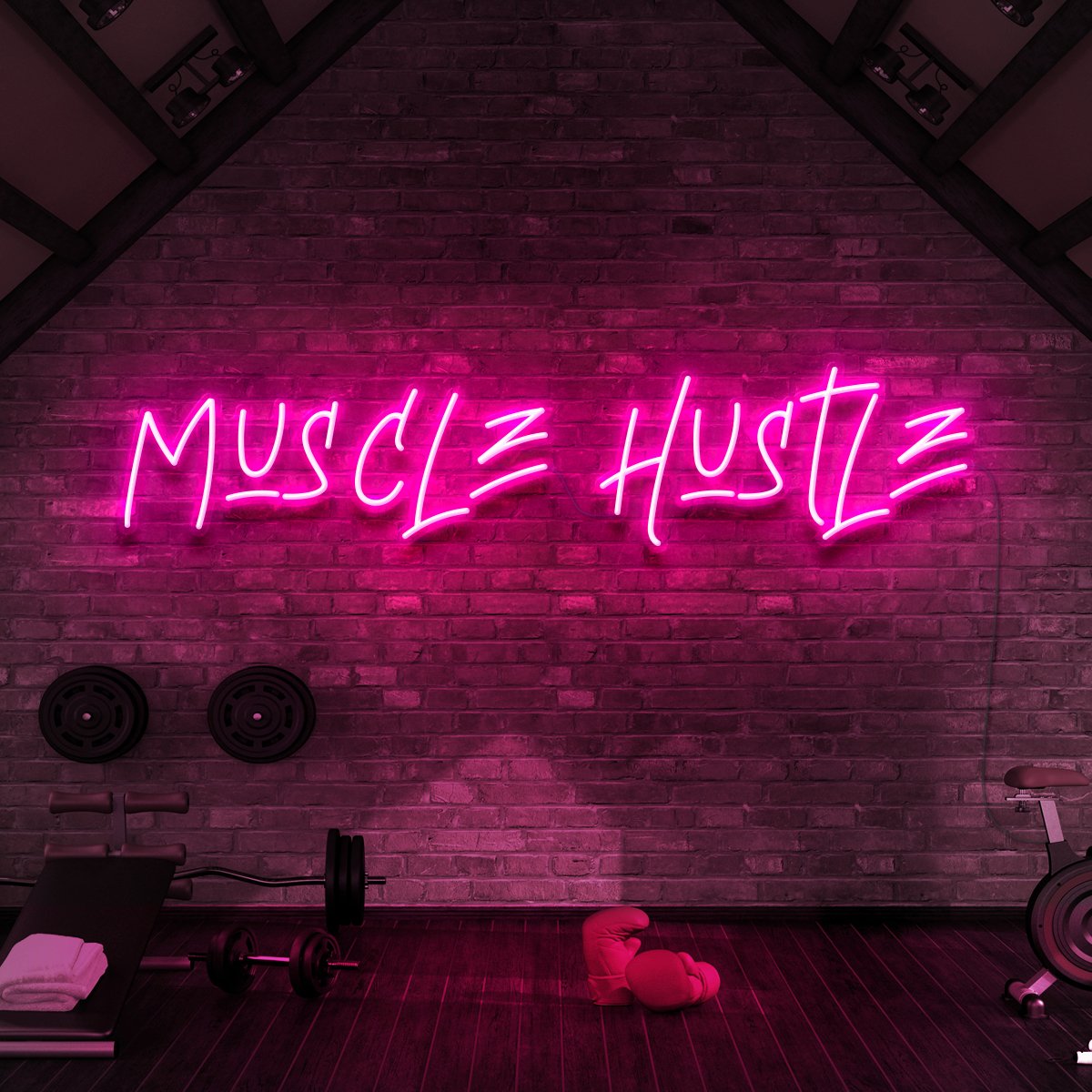"Muscle Hustle" Neon Sign for Gyms & Fitness Studios 60cm (2ft) / Pink / LED Neon by Neon Icons