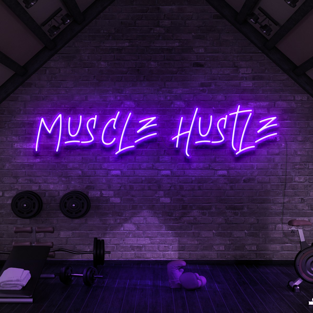 "Muscle Hustle" Neon Sign for Gyms & Fitness Studios 60cm (2ft) / Purple / LED Neon by Neon Icons