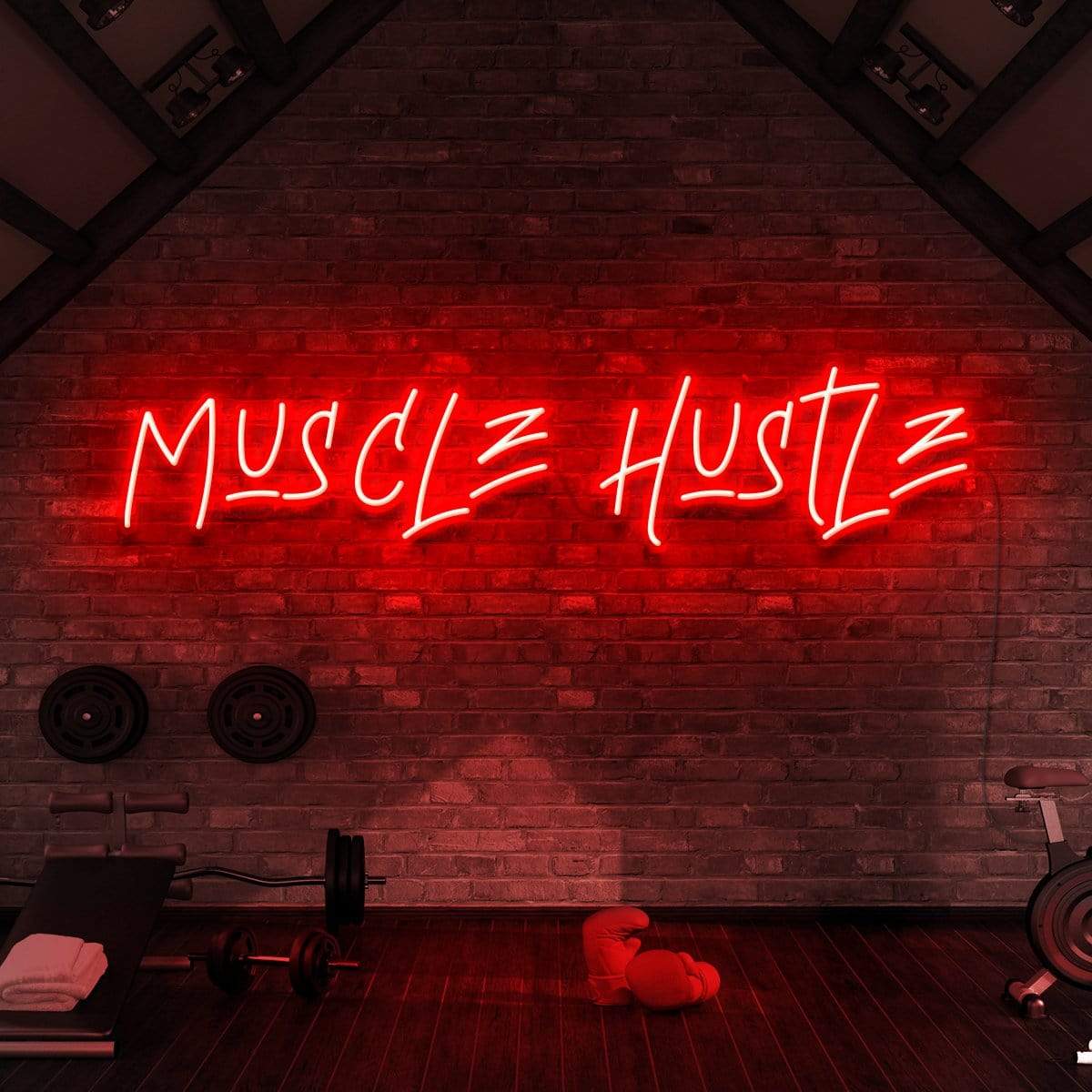 "Muscle Hustle" Neon Sign for Gyms & Fitness Studios 60cm (2ft) / Red / LED Neon by Neon Icons