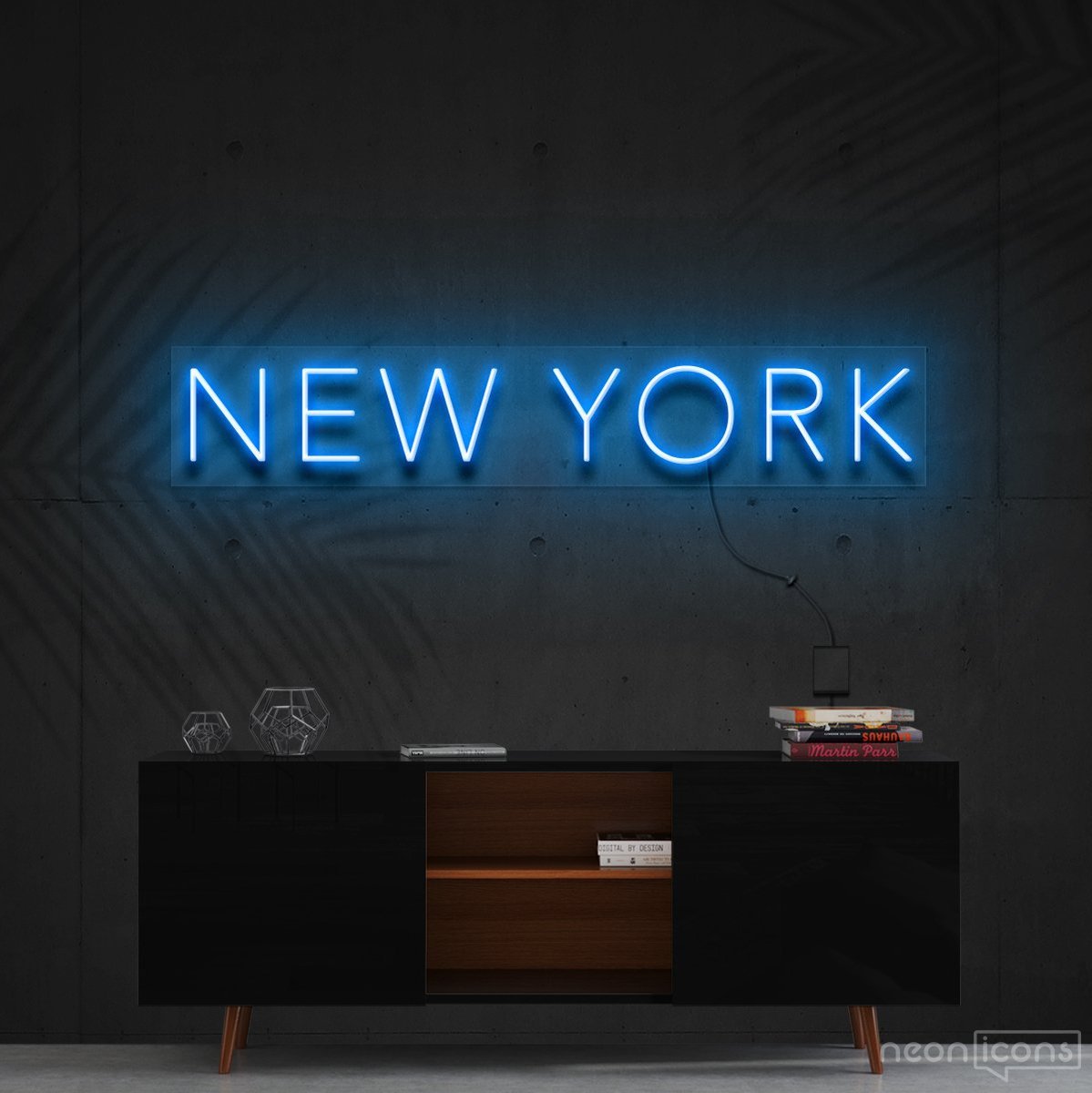 "New York" Neon Sign 60cm (2ft) / Ice Blue / Cut to Shape by Neon Icons