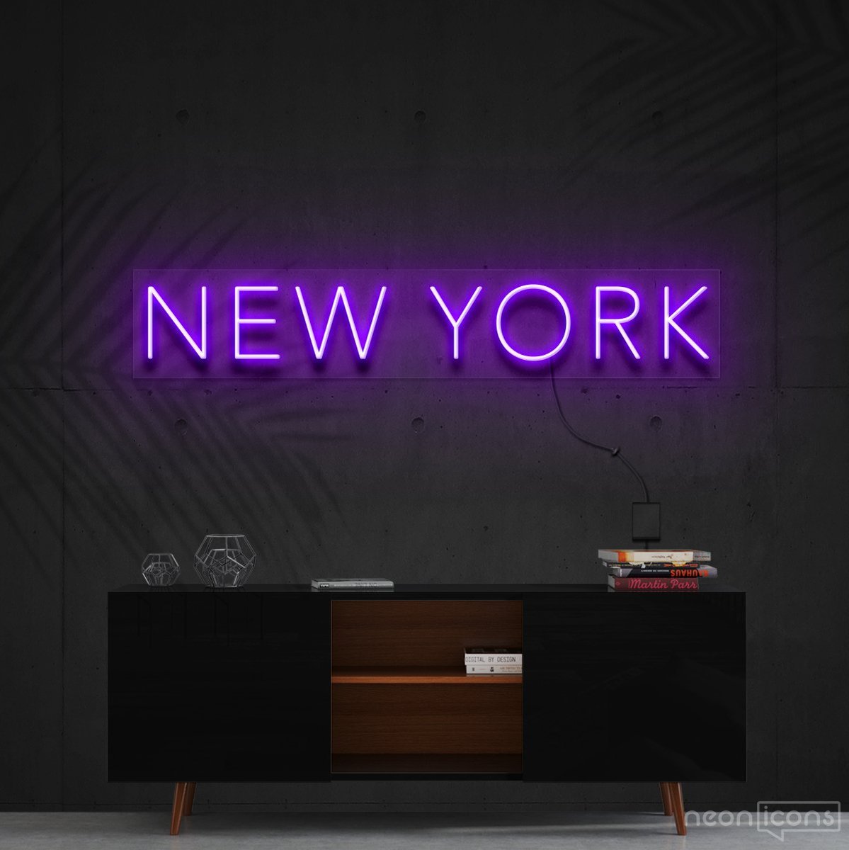 "New York" Neon Sign 60cm (2ft) / Purple / Cut to Shape by Neon Icons