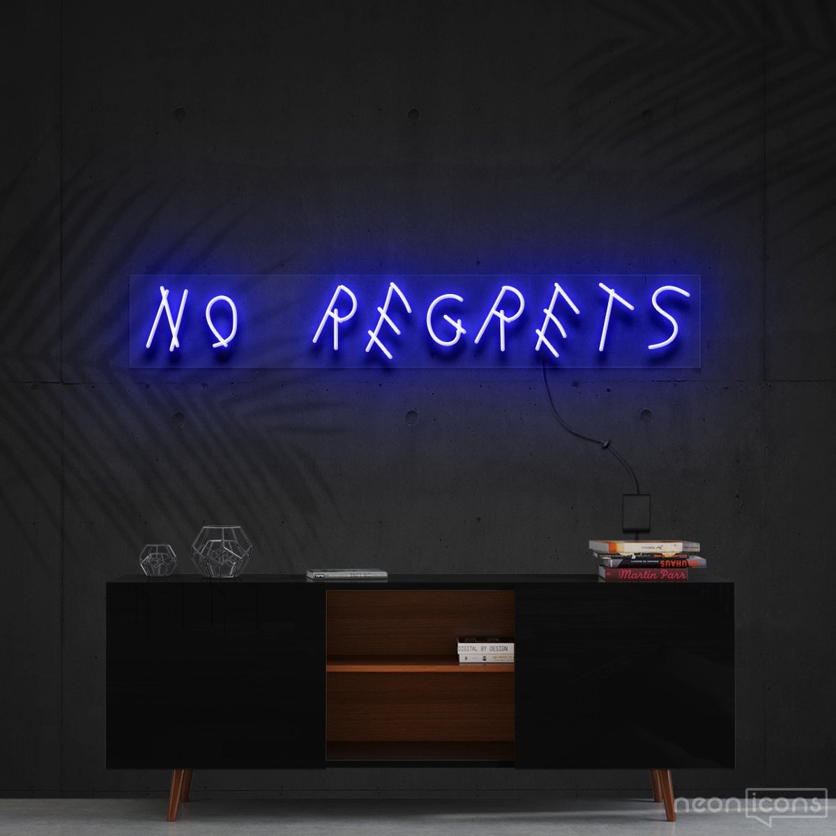 "No Regrets" Neon Sign 60cm (2ft) / Blue / Cut to Shape by Neon Icons