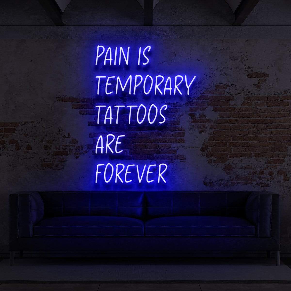 "Pain is Temporary, Tattoos Are Forever" Neon Sign for Tattoo Parlours 60cm (2ft) / Blue / LED Neon by Neon Icons