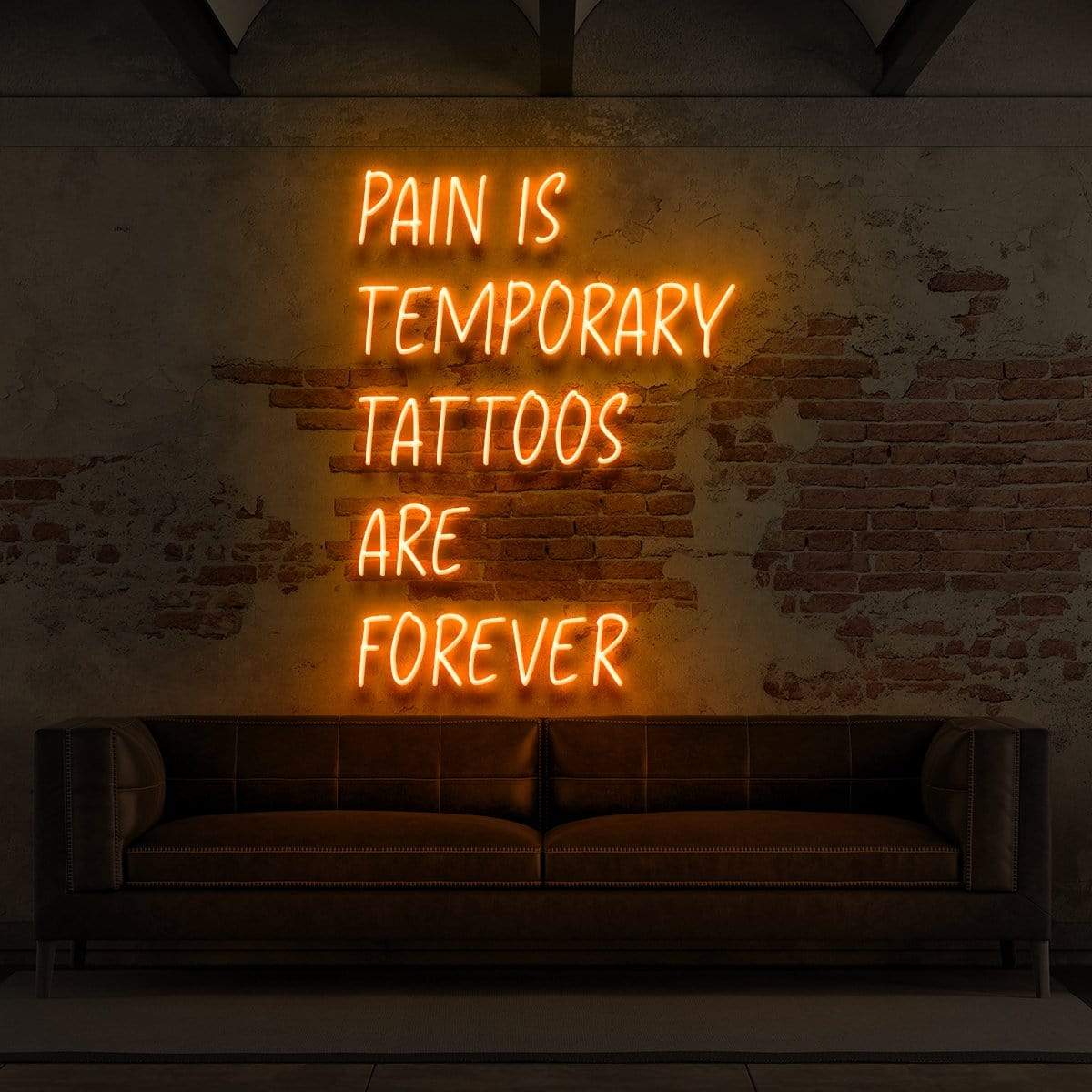 "Pain is Temporary, Tattoos Are Forever" Neon Sign for Tattoo Parlours 60cm (2ft) / Orange / LED Neon by Neon Icons