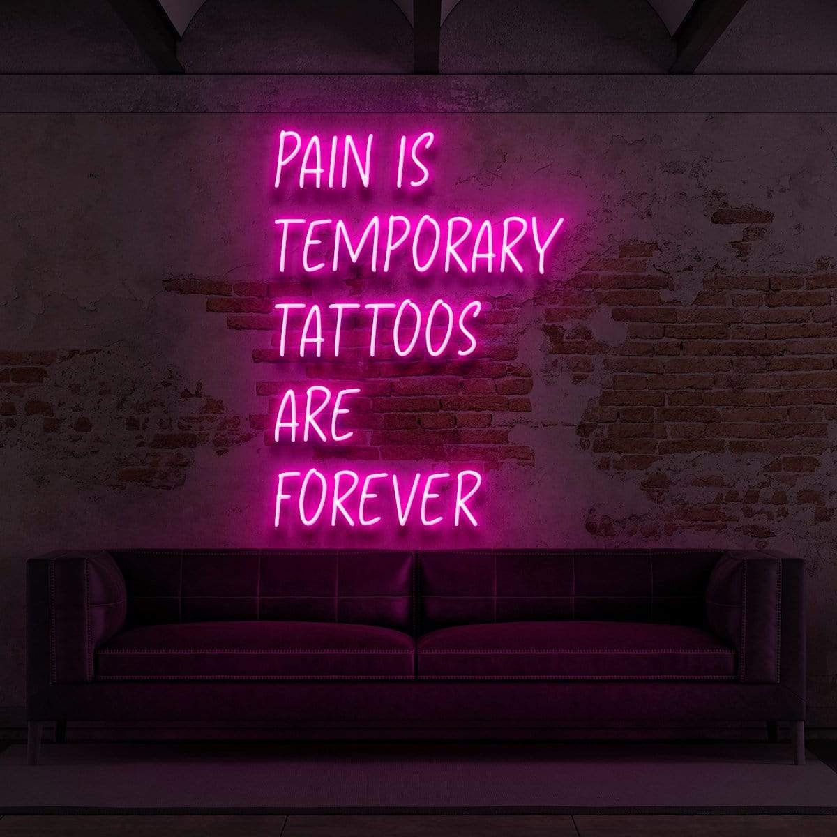 "Pain is Temporary, Tattoos Are Forever" Neon Sign for Tattoo Parlours 60cm (2ft) / Pink / LED Neon by Neon Icons