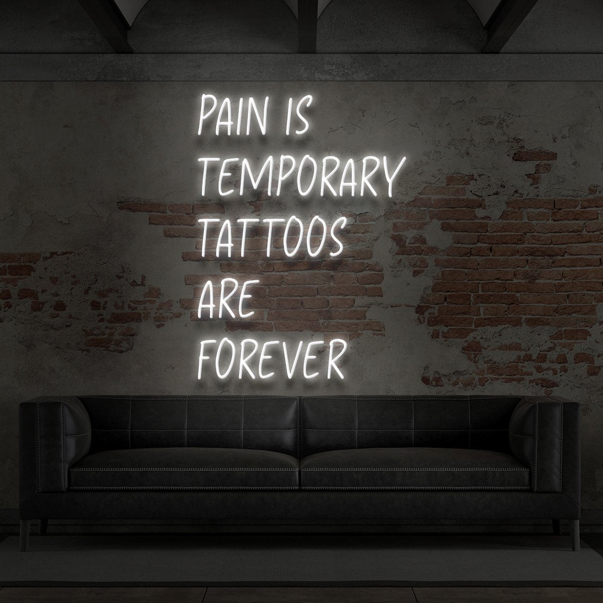 "Pain is Temporary, Tattoos Are Forever" Neon Sign for Tattoo Parlours 60cm (2ft) / White / LED Neon by Neon Icons