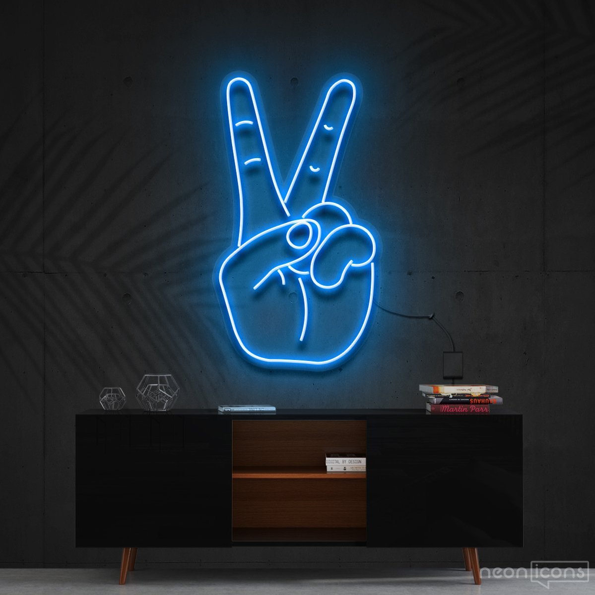 "Peace Sign" Neon Sign 60cm (2ft) / Ice Blue / Cut to Shape by Neon Icons