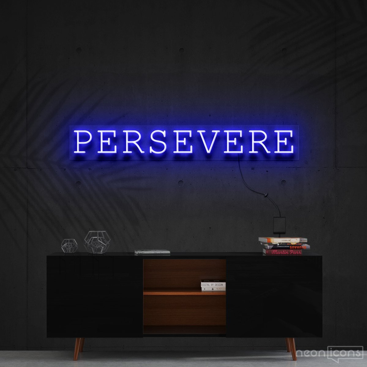 "Persevere" Neon Sign 90cm (3ft) / Blue / Cut to Shape by Neon Icons