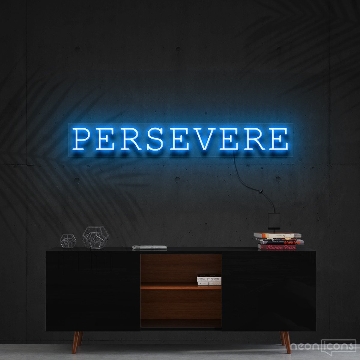 "Persevere" Neon Sign 90cm (3ft) / Ice Blue / Cut to Shape by Neon Icons