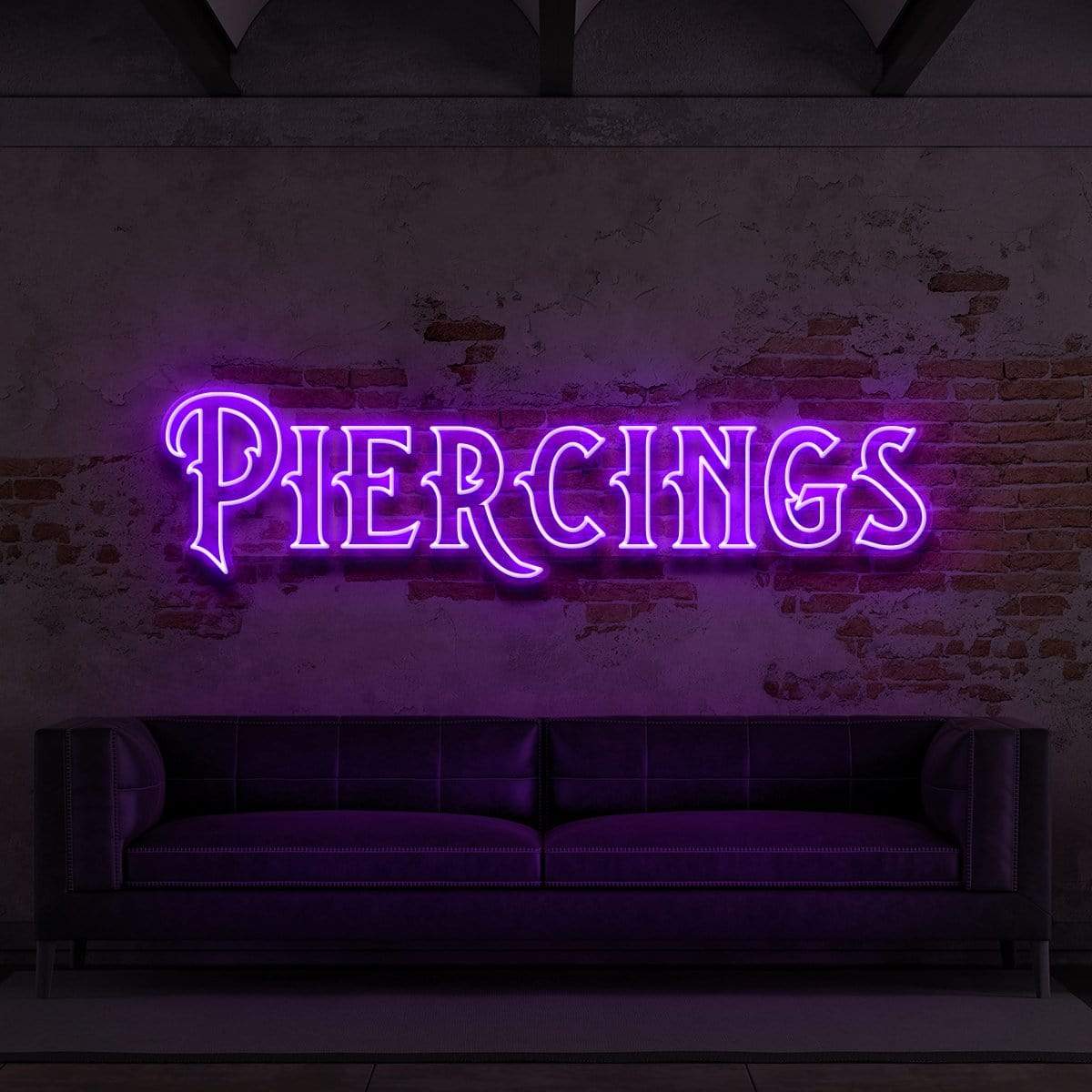 "Piercings" Neon Sign for Tattoo Parlours 90cm (3ft) / Purple / LED Neon by Neon Icons