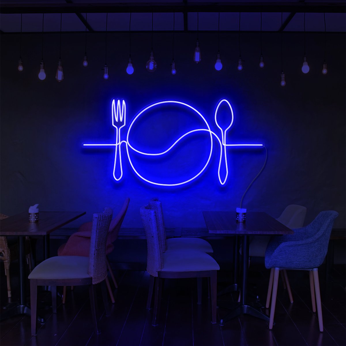 "Plate Line Art" Neon Sign for Bars & Restaurants 90cm (3ft) / Blue / LED Neon by Neon Icons