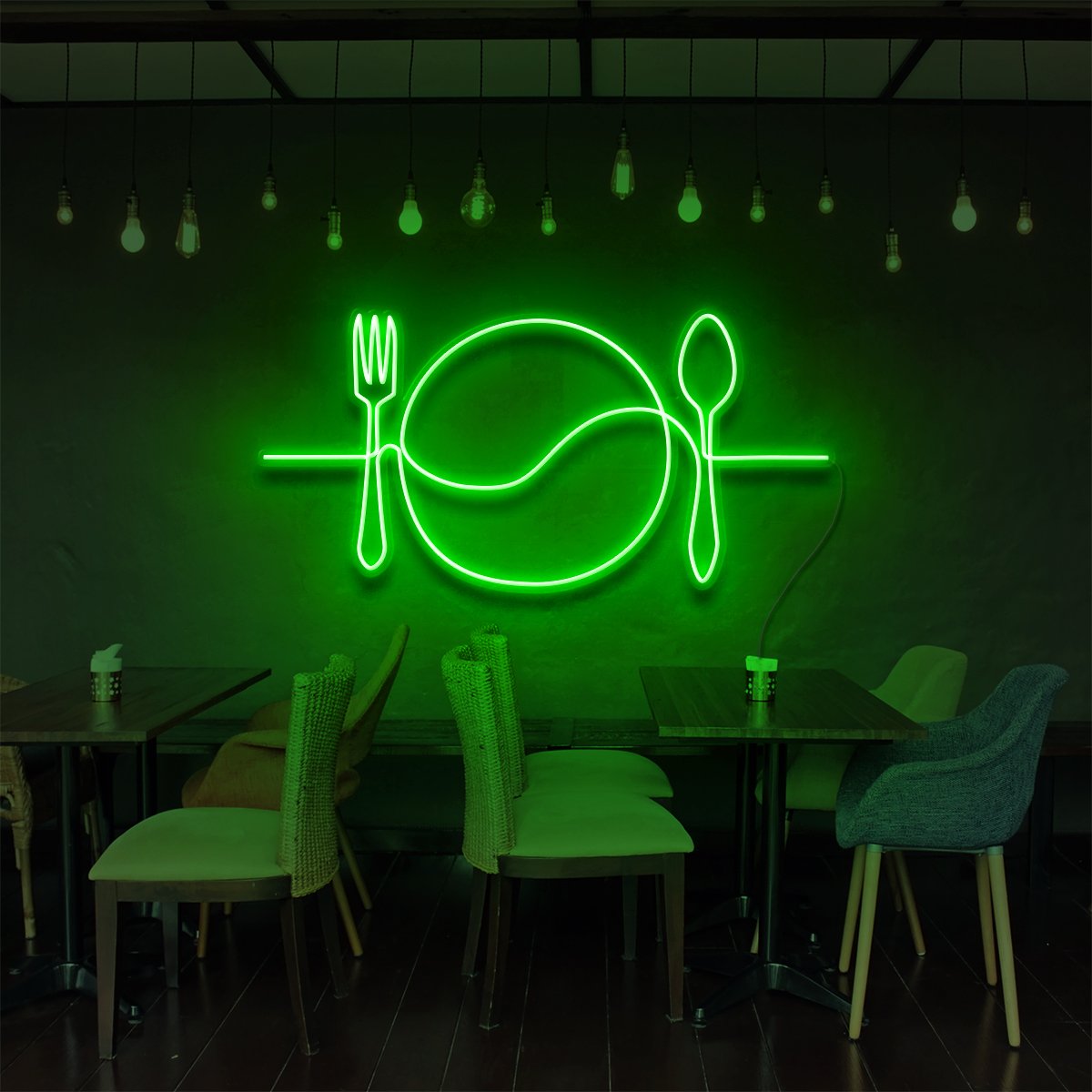 "Plate Line Art" Neon Sign for Bars & Restaurants 90cm (3ft) / Green / LED Neon by Neon Icons