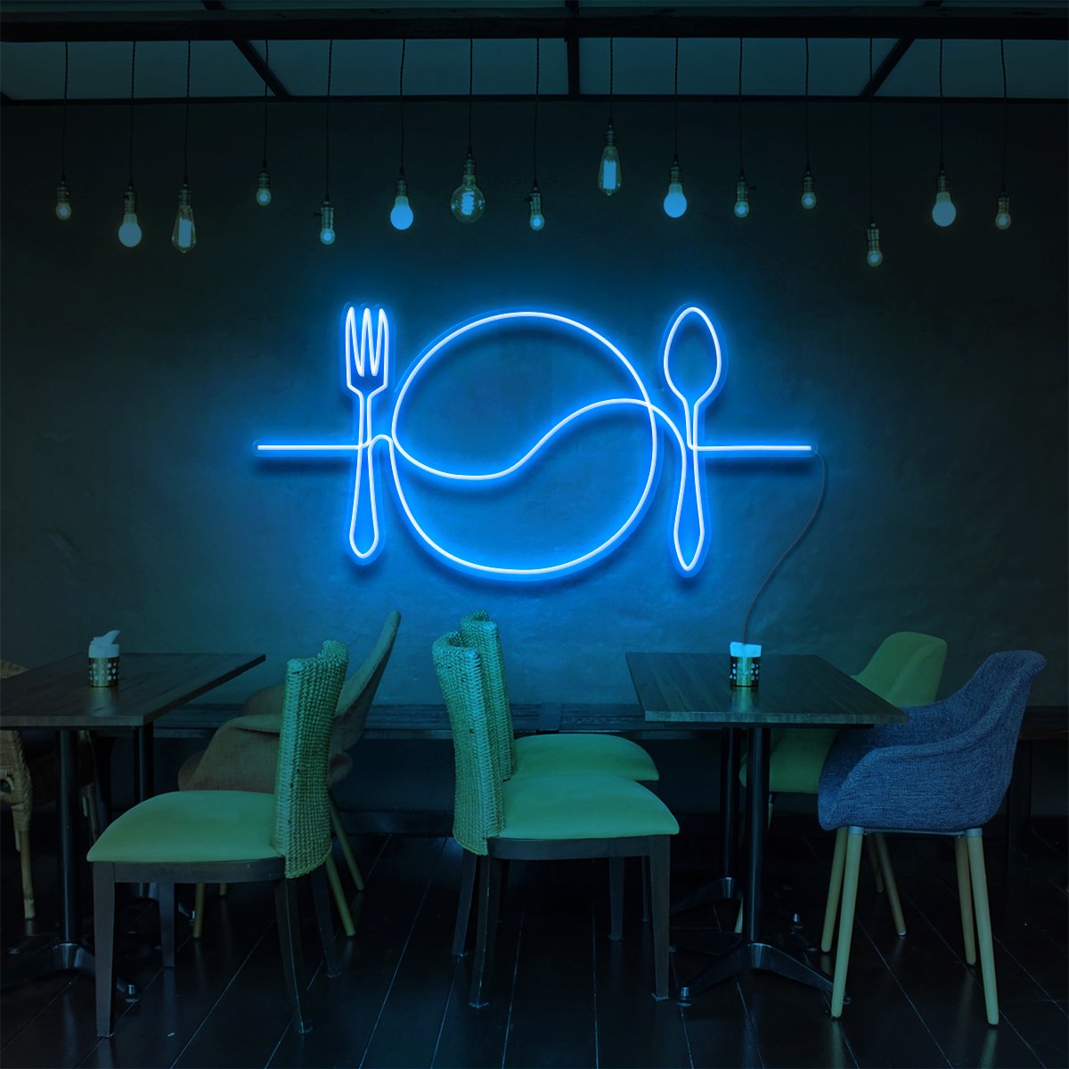"Plate Line Art" Neon Sign for Bars & Restaurants 90cm (3ft) / Ice Blue / LED Neon by Neon Icons