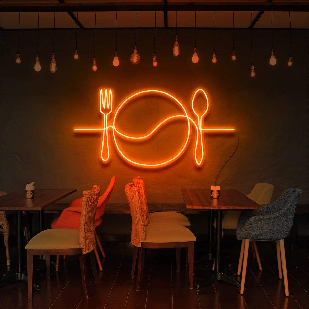 "Plate Line Art" Neon Sign for Bars & Restaurants 90cm (3ft) / Orange / LED Neon by Neon Icons