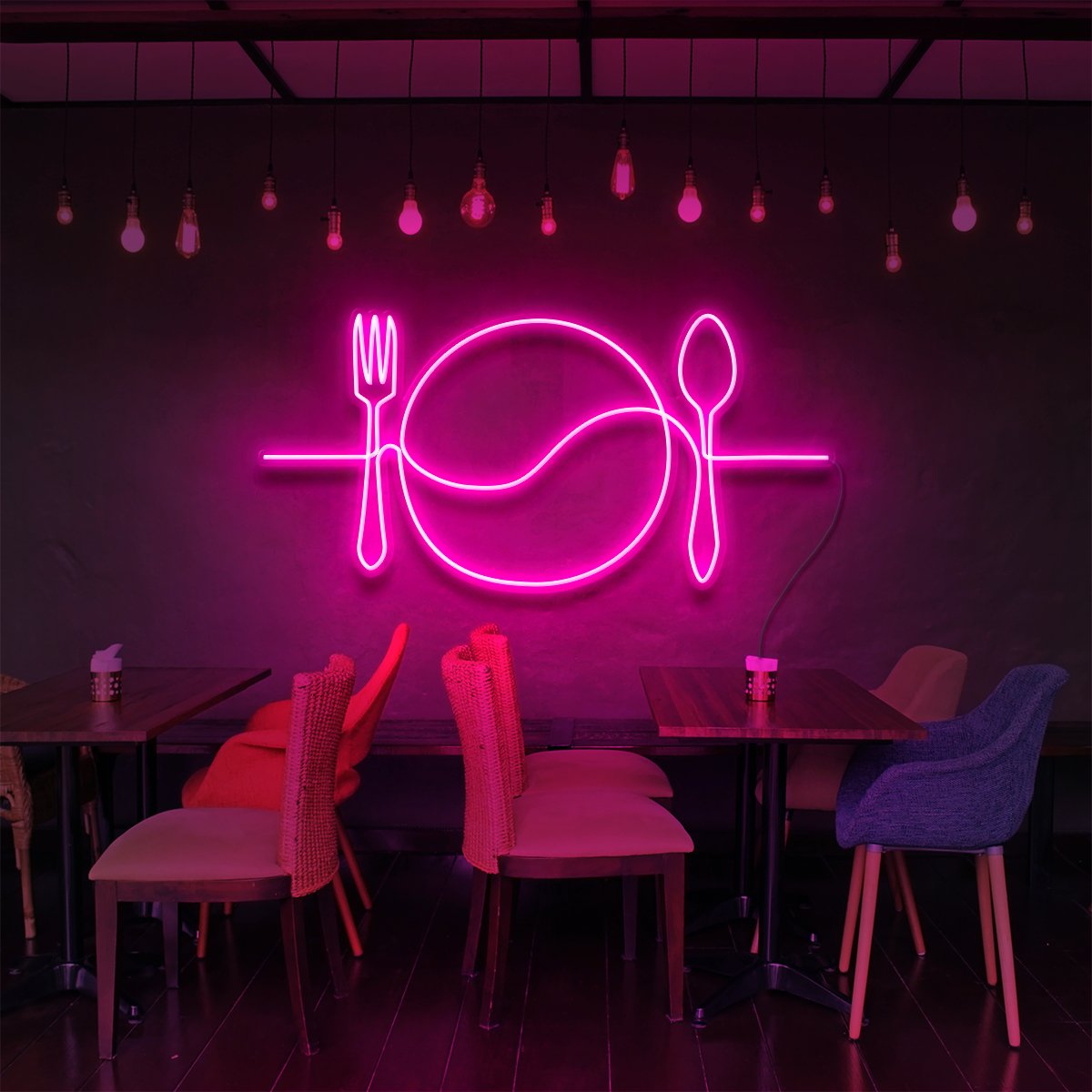 "Plate Line Art" Neon Sign for Bars & Restaurants 90cm (3ft) / Pink / LED Neon by Neon Icons