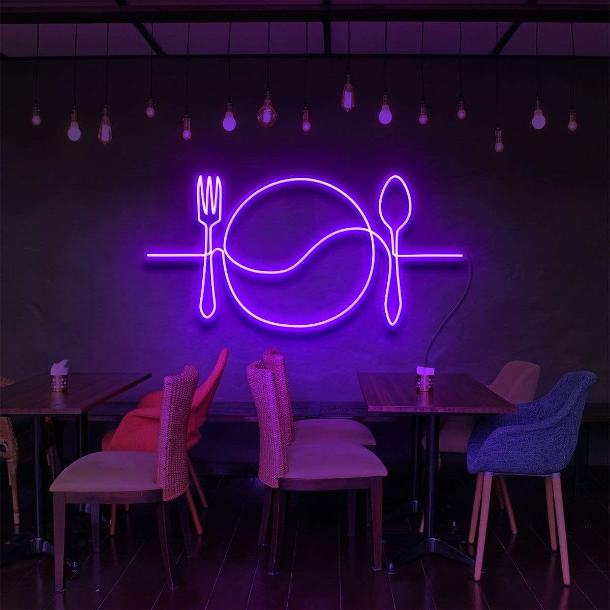 "Plate Line Art" Neon Sign for Bars & Restaurants 90cm (3ft) / Purple / LED Neon by Neon Icons