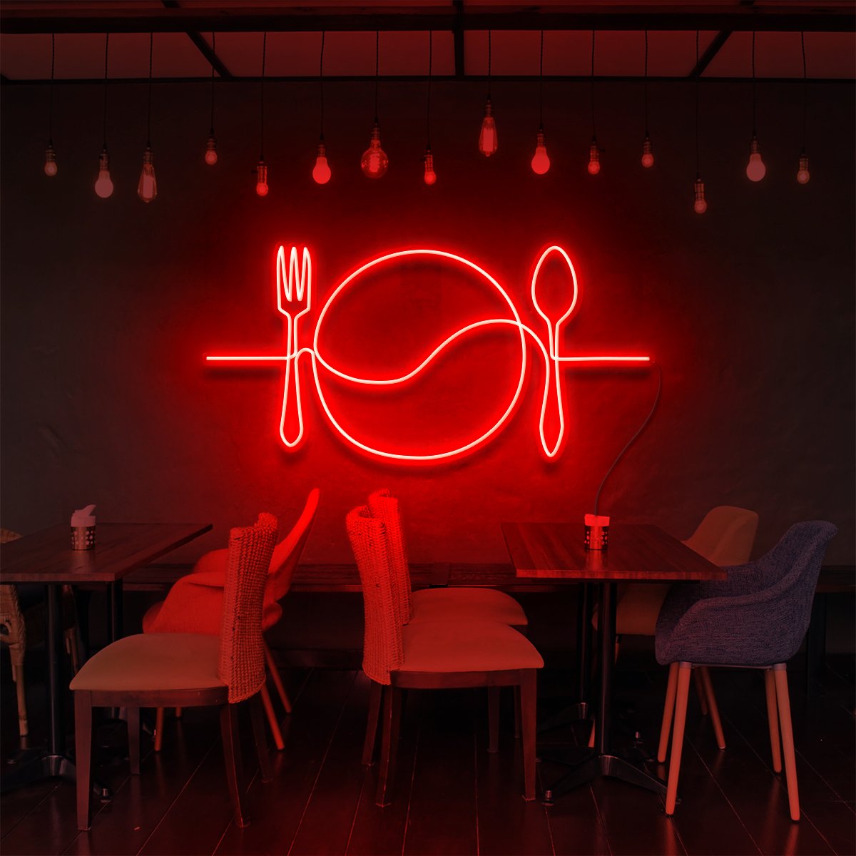 "Plate Line Art" Neon Sign for Bars & Restaurants 90cm (3ft) / Red / LED Neon by Neon Icons