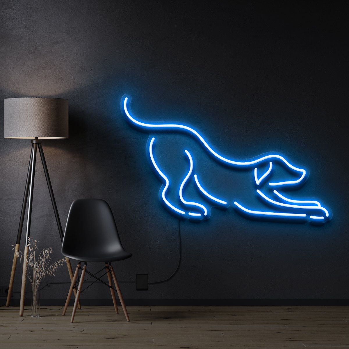 "Playful Dog" Pet Neon Sign 60cm / Ice Blue / Cut to Shape by Neon Icons